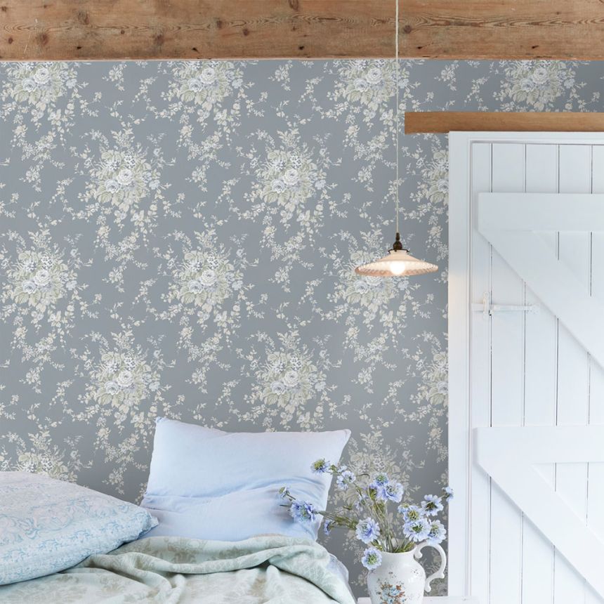 Tapete, grau, Blumen, 125129, Shabby Chic by Rachel Ashwell