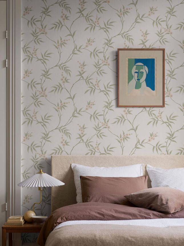 Vliestapete, cremefarben, blühende Zweige, 7761, Adorn, Borastapeter