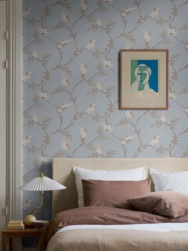 Vliestapete, blau, blühende Zweige, 7762, Adorn, Borastapeter