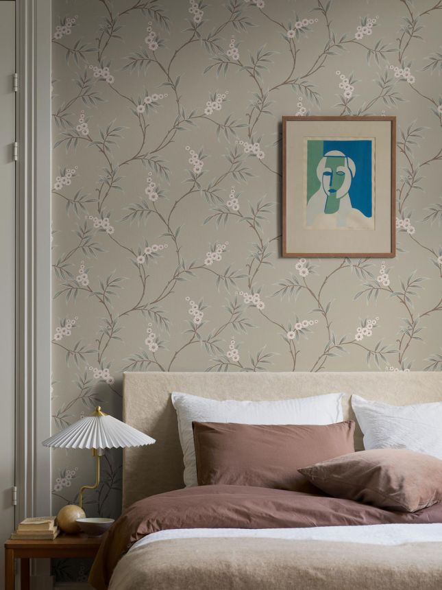 Vliestapete, grün, blühende Zweige, 7763, Adorn, Borastapeter