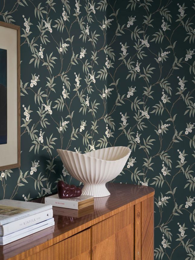 Vliestapete, schwarz, blühende Zweige, 7765, Adorn, Borastapeter