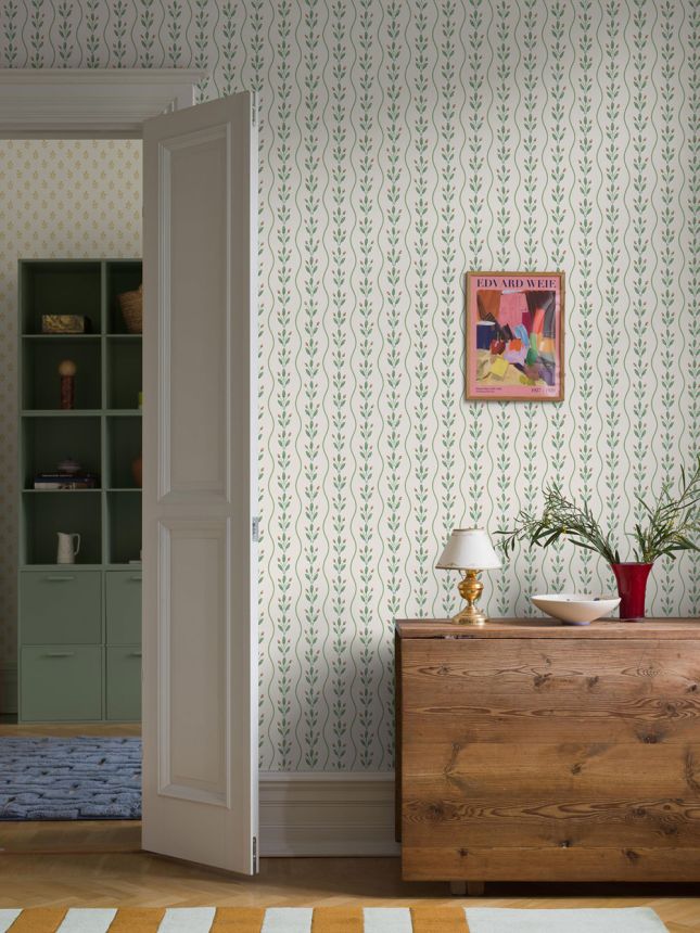 Vliestapete, grün, Blätter, Streifen, 7778, Adorn, Borastapeter