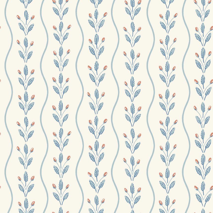 Vliestapete, blau, Blätter, Streifen, 7779, Adorn, Borastapeter
