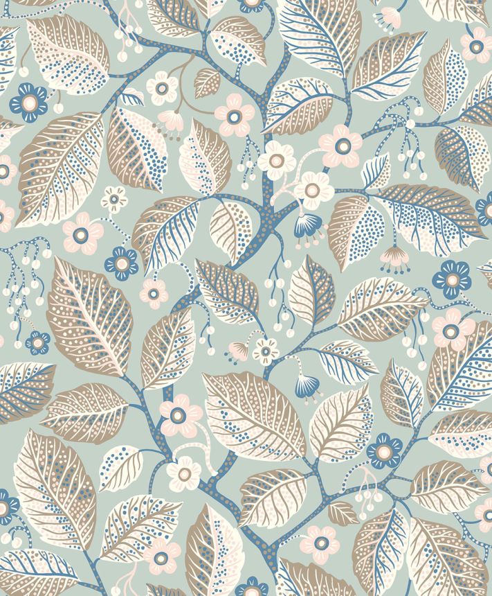 Vliestapete, grau-blau, Blätter, Zweige, 7785, Adorn, Borastapeter