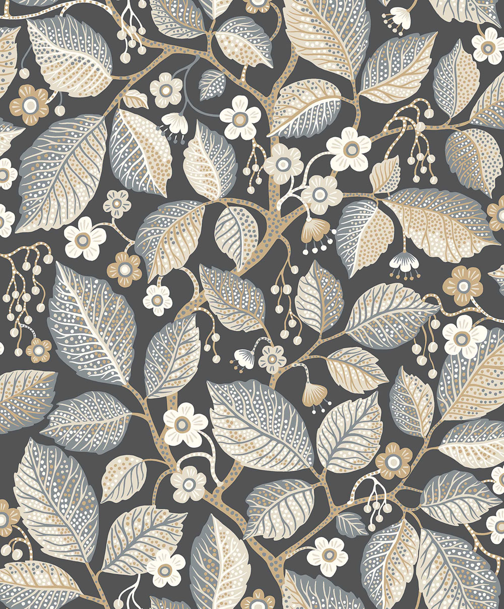 Vliestapete, schwarz, Blätter, Zweige, 7786, Adorn, Borastapeter