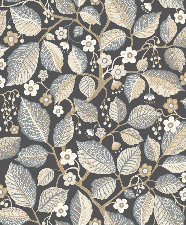 Vliestapete, schwarz, Blätter, Zweige, 7786, Adorn, Borastapeter