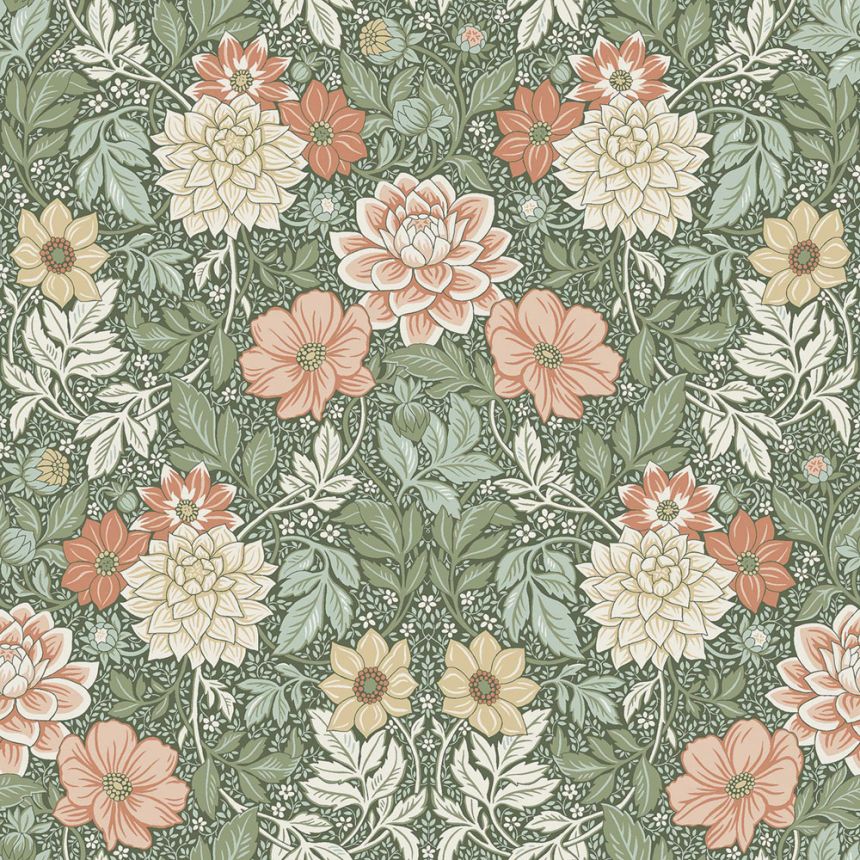 Grüne Tapete, Blumen, 7666, Icons, Borastapeter