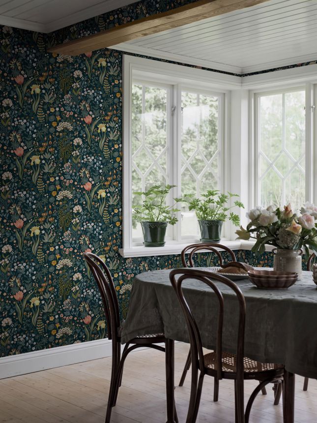 Blaue Tapete, Blumen, 2055, Icons, Borastapeter