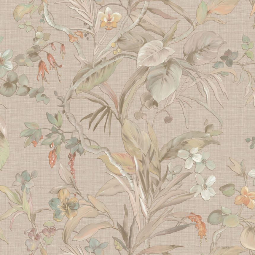 Luxustapete, beige, Blumen, Blätter, Z30338, Casa 8, Trussardi