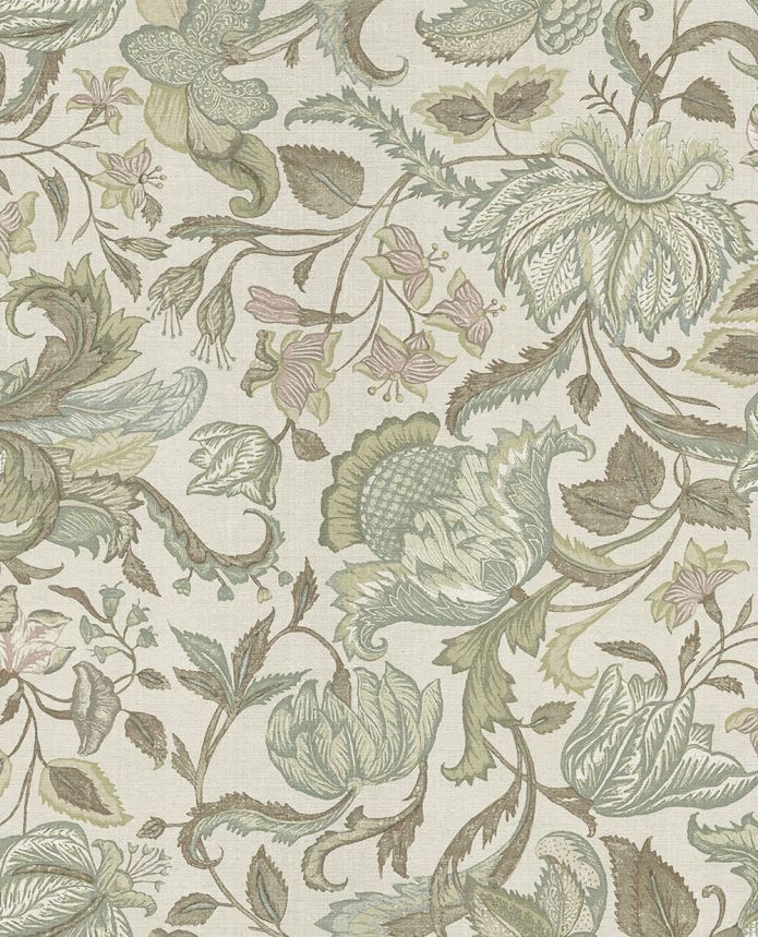 Tapete, beige-grün, Blumen, 350641, Amber, Eijffinger
