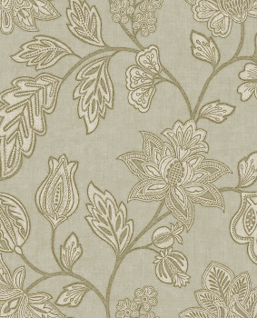 Tapete, grau-grün, Blumen, 350663, Amber, Eijffinger