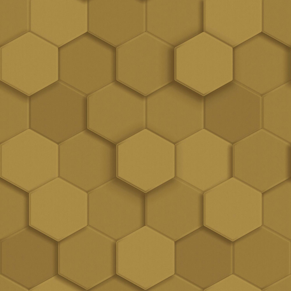 Tapete, goldfarben, Hexagone, 347971, 3D Reflections, Origin