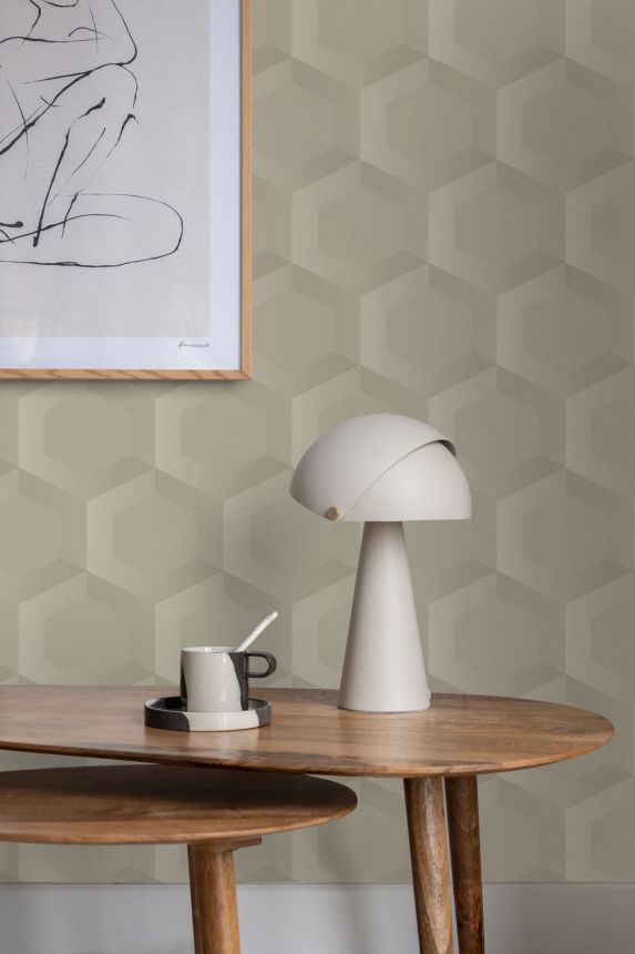 Tapete, beige, Hexagone, 348019, 3D Reflections, Origin