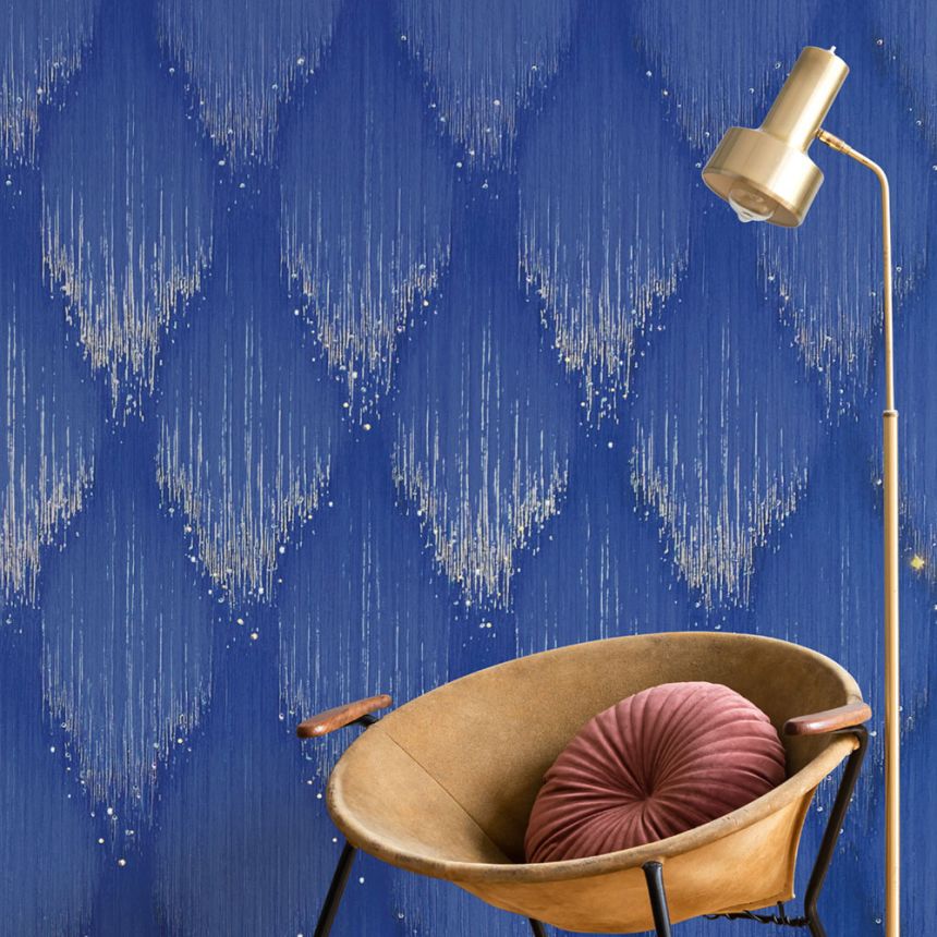 Tapete, Blau-Gold, Grafisches Muster mit Kristallen, 35886, Papis Loveday Fashion Icon, Marburg