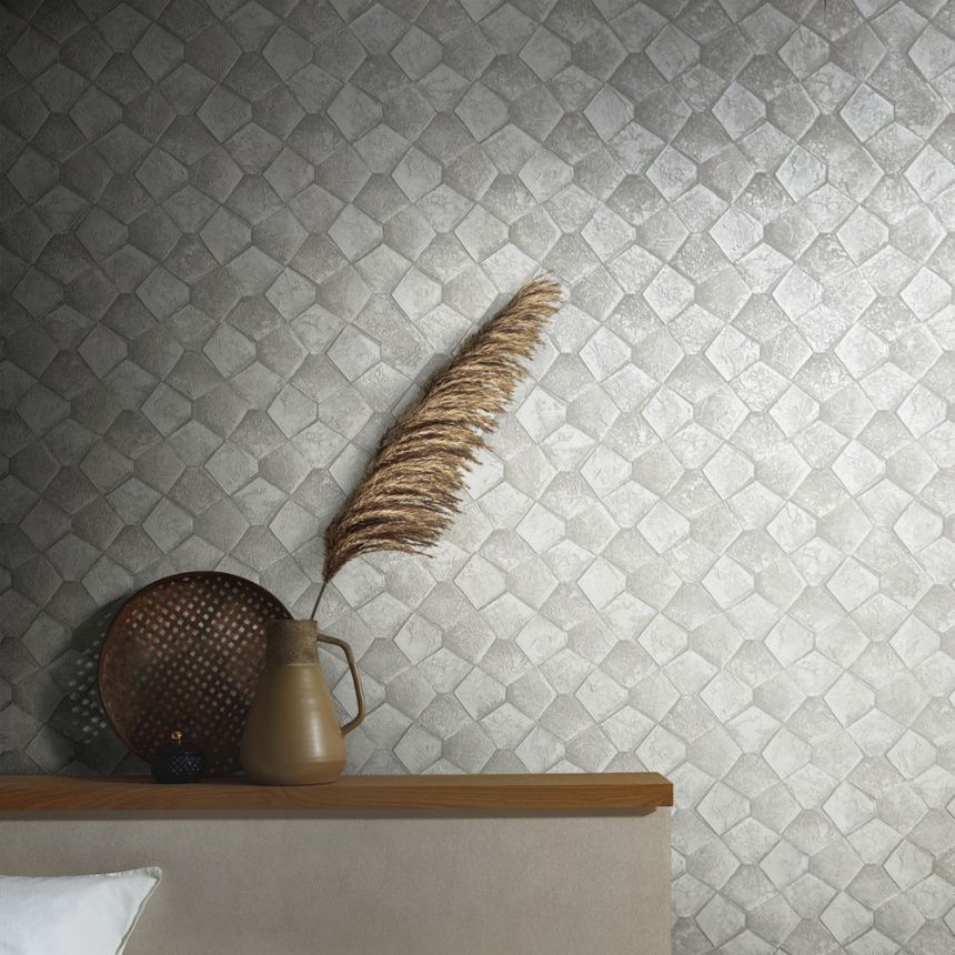 Geometrische Tapete, Grau-Creme, 34906, Eclectic, Marburg