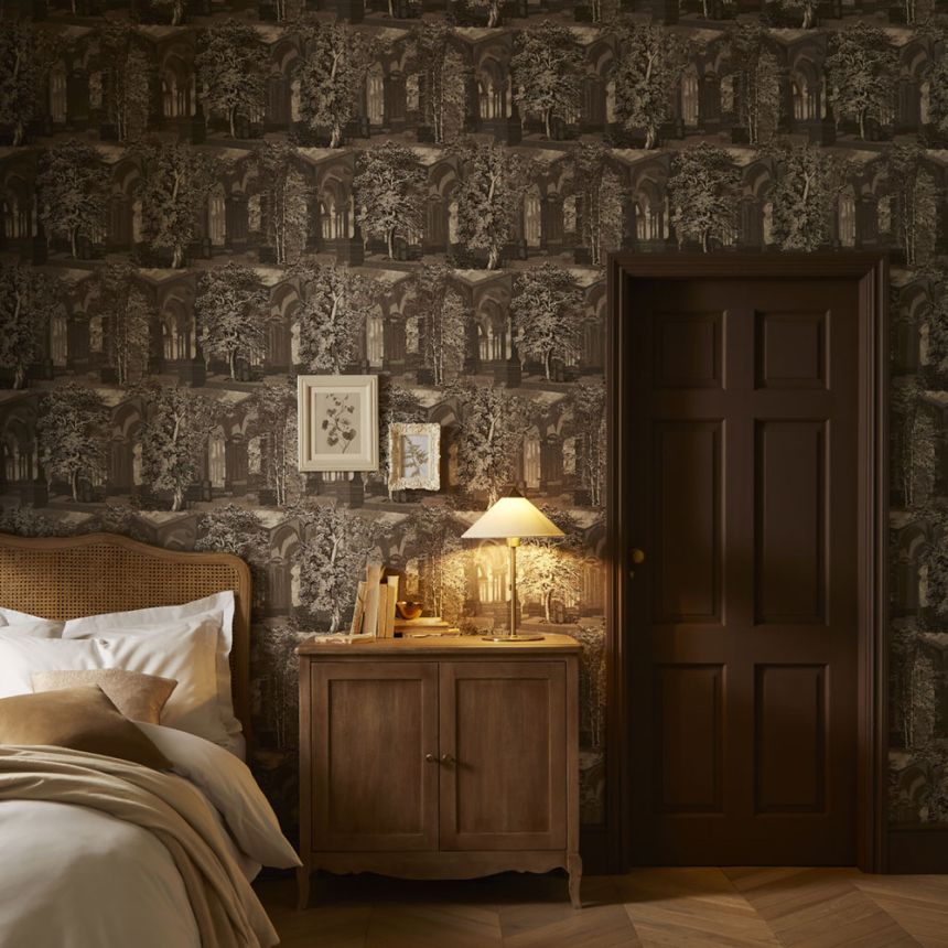 Tapete, braun-grau, Bäume, Arkaden, 129090, Arboretum, Graham Brown Premium