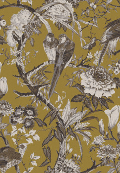 Tapete, ocker, Vögel, Blumen, Zweige, 127912, Arboretum, Graham Brown Premium