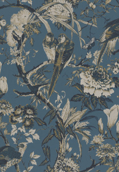Tapete, blau, Vögel, Blumen, Zweige, 127911, Arboretum, Graham Brown Premium