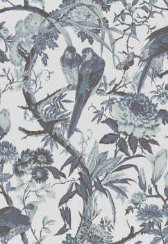 Tapete, blau-silber, Vögel, Blumen, Zweige, 127909, Arboretum, Graham Brown Premium