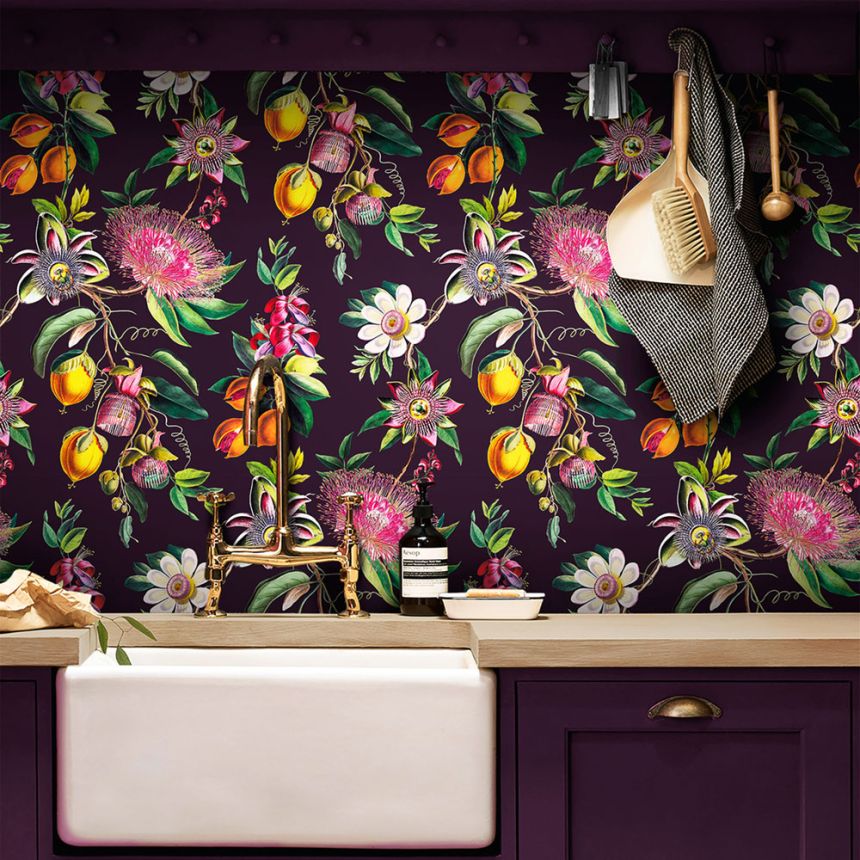 Tapete, schwarz, Blumen, Passionsblume, 127920, Arboretum, Graham Brown Premium