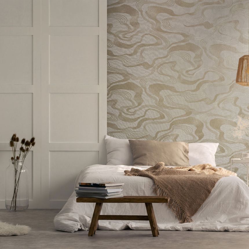 Tapete, beige, Stoffstruktur, Wellen, 34535, Kumano, Marburg