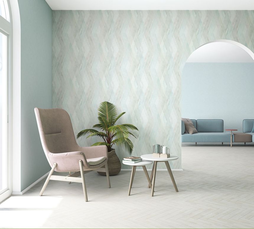 Geometrische Tapete, Beige-Rosa-Türkis, 32451, Shades, Marburg