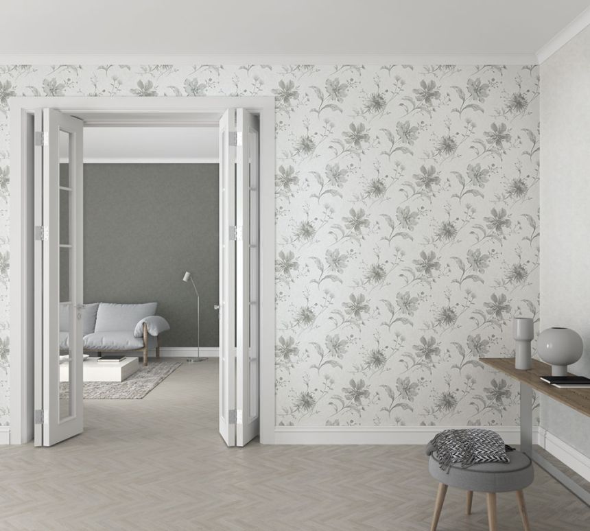 Tapete, Grau-Schwarz, Blumen, 32456, Shades, Marburg