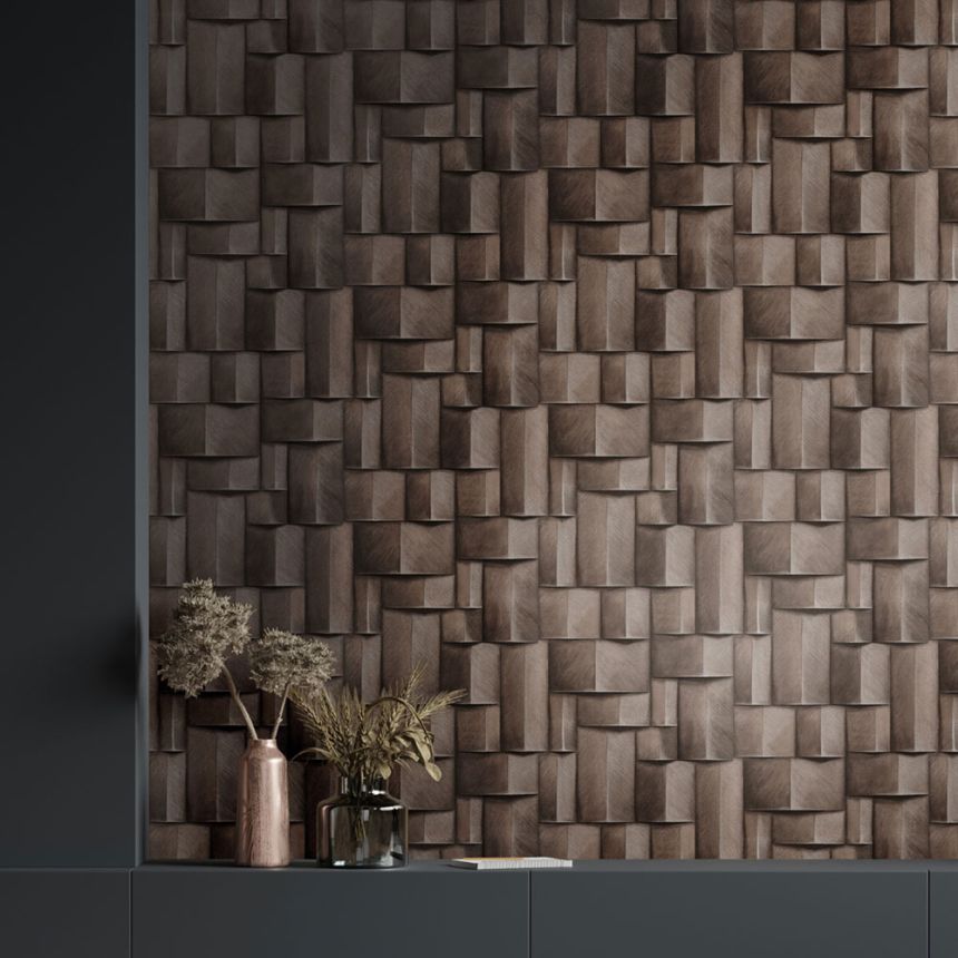 Grafische Tapete, braun, 3D-Effekt, 35375, Timber, Marburg