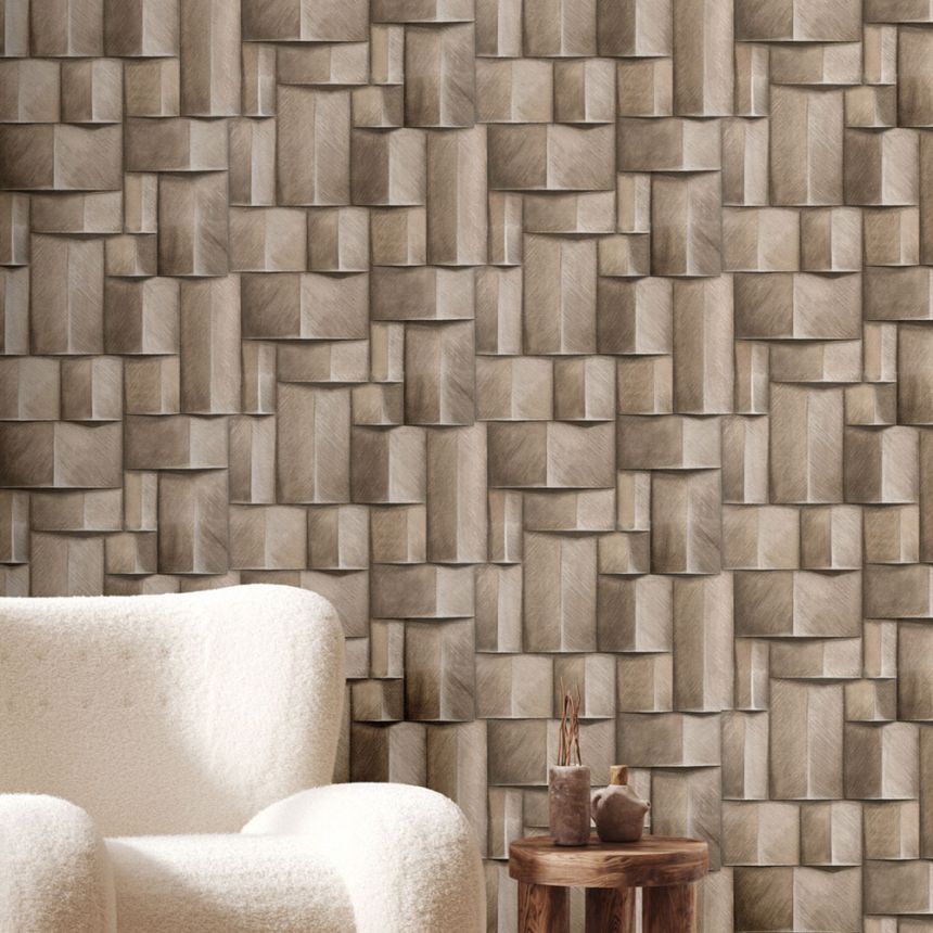 Grafische Tapete, braun, 3D-Effekt, 35388, Timber, Marburg