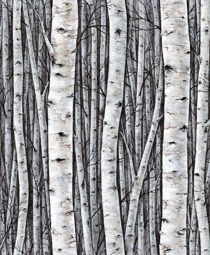 Tapete, grau-blau, Bäume, Birkenhain, 35397, Timber, Marburg