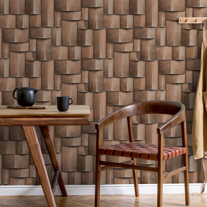 Grafische Tapete, braun, 3D-Effekt, 35399, Timber, Marburg