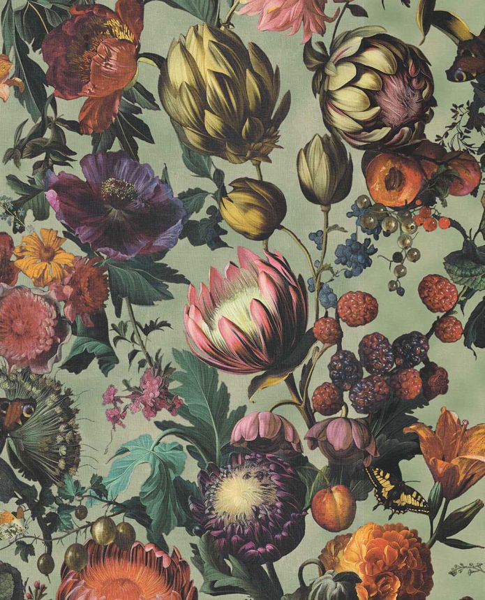 Tapete, Grün, Blumen, Früchte, Schmetterlinge, 351231, Magnifique, Eijffinger