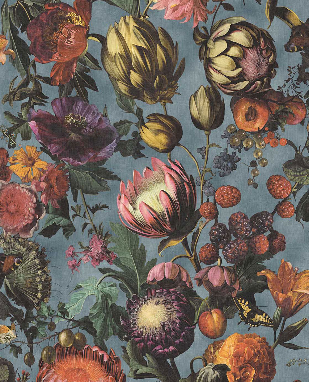 Tapete, Blau, Blumen, Früchte, Schmetterlinge, 351232, Magnifique, Eijffinger