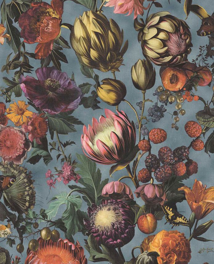 Tapete, Blau, Blumen, Früchte, Schmetterlinge, 351232, Magnifique, Eijffinger