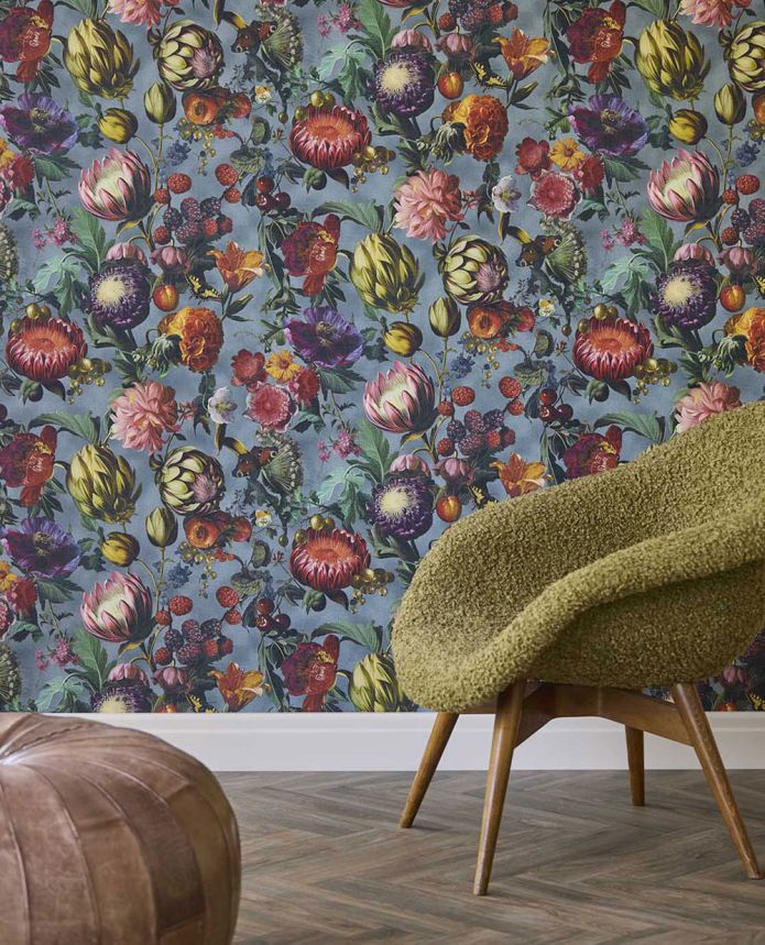 Tapete, Blau, Blumen, Früchte, Schmetterlinge, 351232, Magnifique, Eijffinger