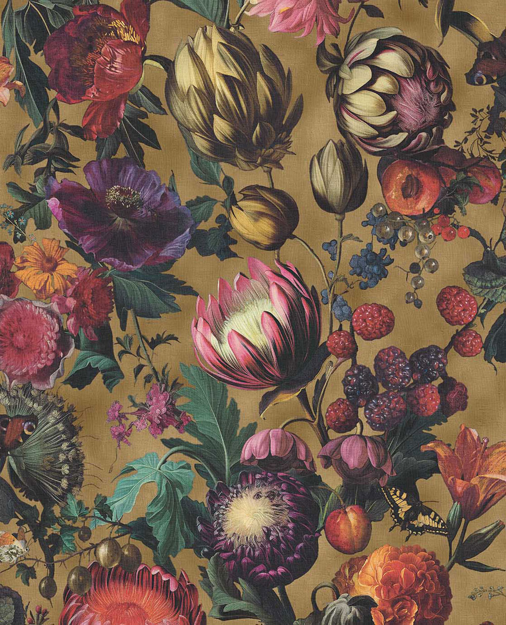 Tapete, Braun, Blumen, Früchte, Schmetterlinge, 351234, Magnifique, Eijffinger