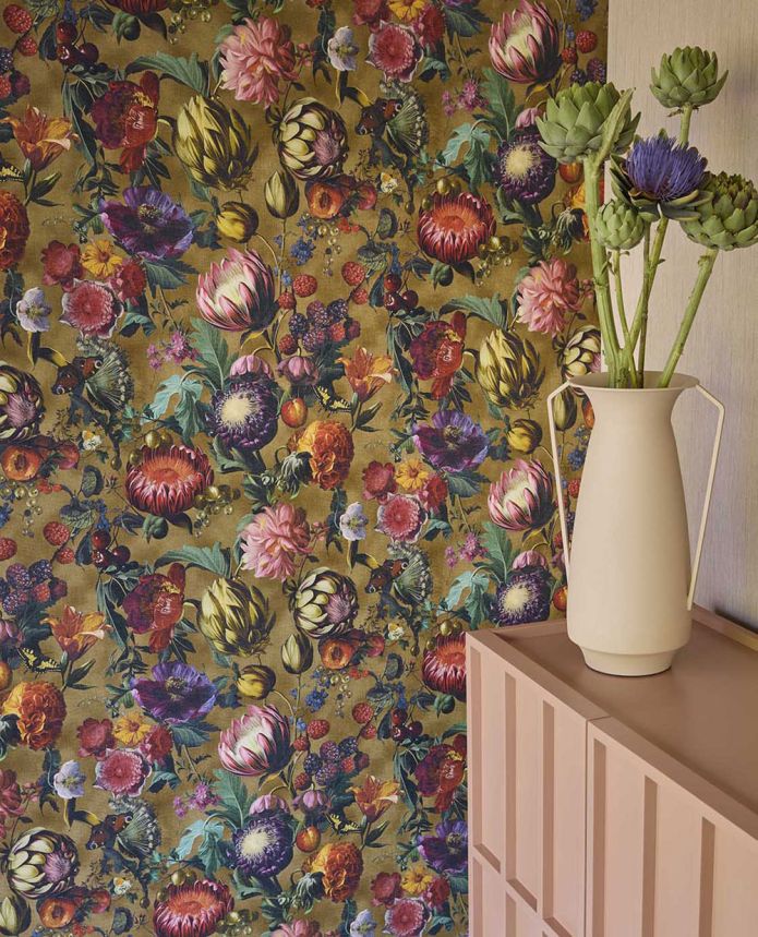 Tapete, Braun, Blumen, Früchte, Schmetterlinge, 351234, Magnifique, Eijffinger