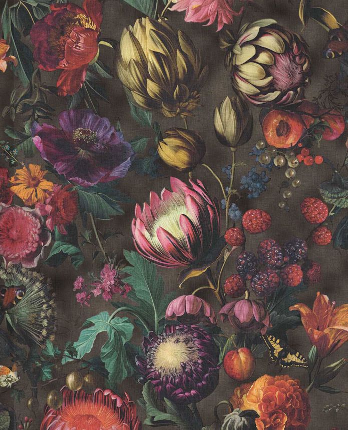 Tapete, Schwarz, Blumen, Früchte, Schmetterlinge, 351236, Magnifique, Eijffinger