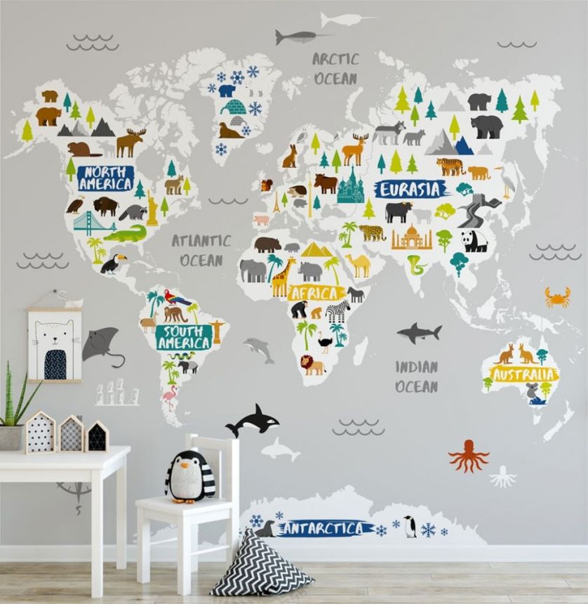 Kinder-Fototapete Weltkarte, Vlies tapete Wandbilder 111398, World Map 300 x 280 cm, Kids@Home 6, Graham & Brown