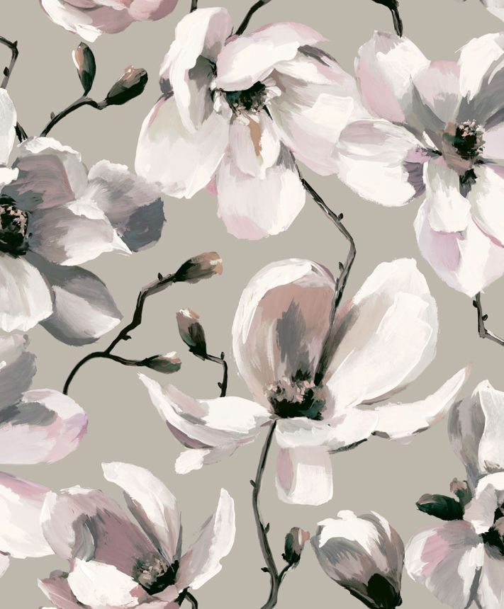 Vliestapete, grau, weiß, Magnolienblüten, 47466, Flora, Marburg