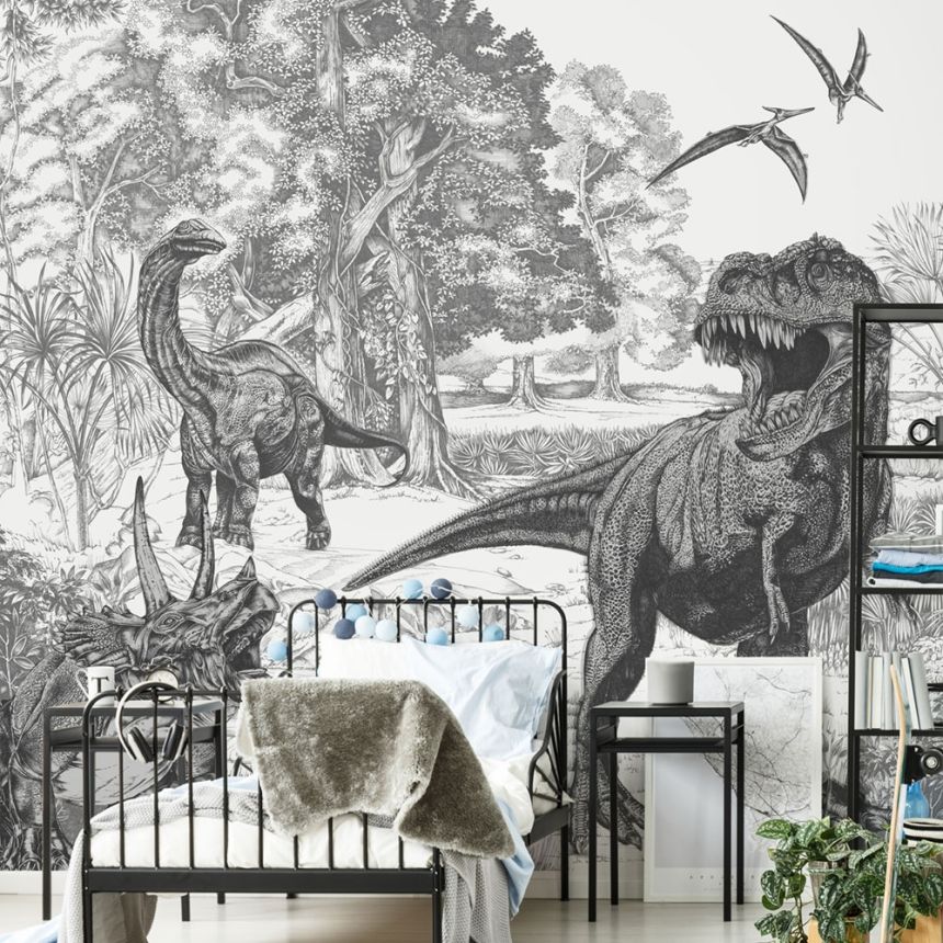 Kinder-Fototapete Dinosaurier, Vlies Tapete Wandbilder, 111396, Dino Sketch 300 x 280 cm, Kids@Home 6, Graham & Brown