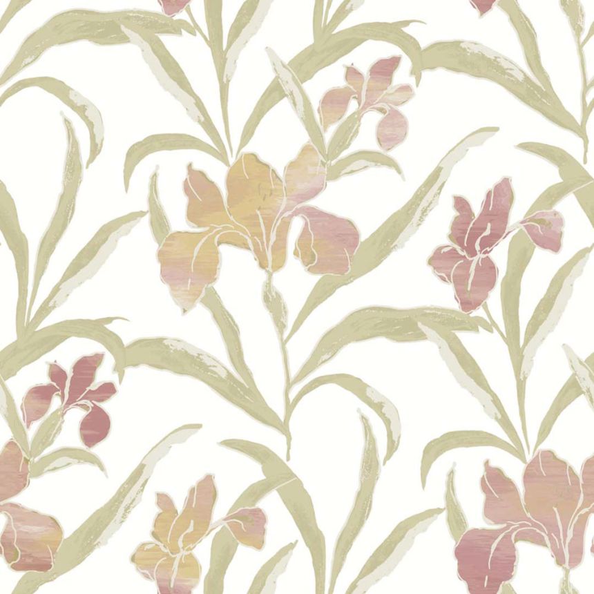 Tapete, rosa-grün, Blumen, 2021, Rio, Parato by Cristiana Masi