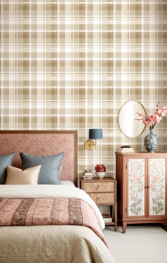 Tapete, beige, Tartan-Stoffoptik, 8386, Blooming Garden 2, Parato by Cristiana Masi