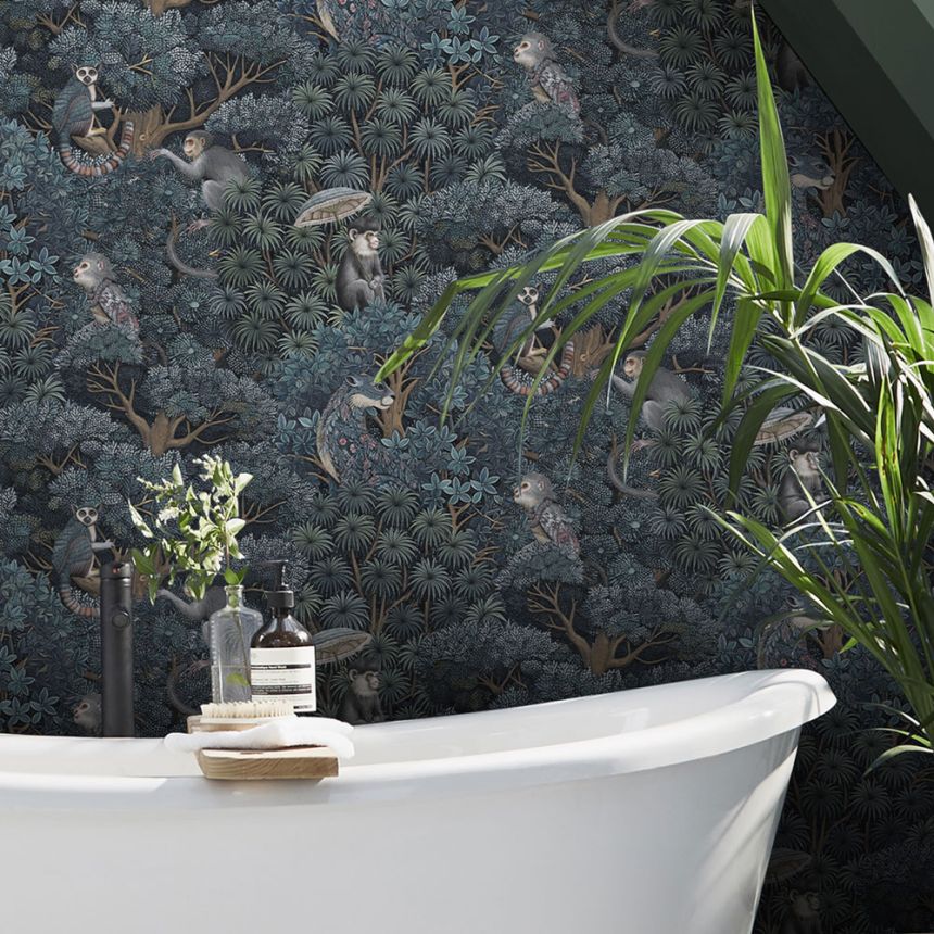 Tapete, blau, Blätter, Affen, 142313, Jaipur, Graham Brown Premium