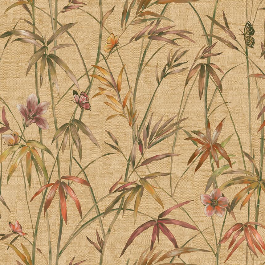 Tapete, beige, grün, Textiloptik, Pflanzen, Z81044, Philipp Plein 2, Zambaiti Parati