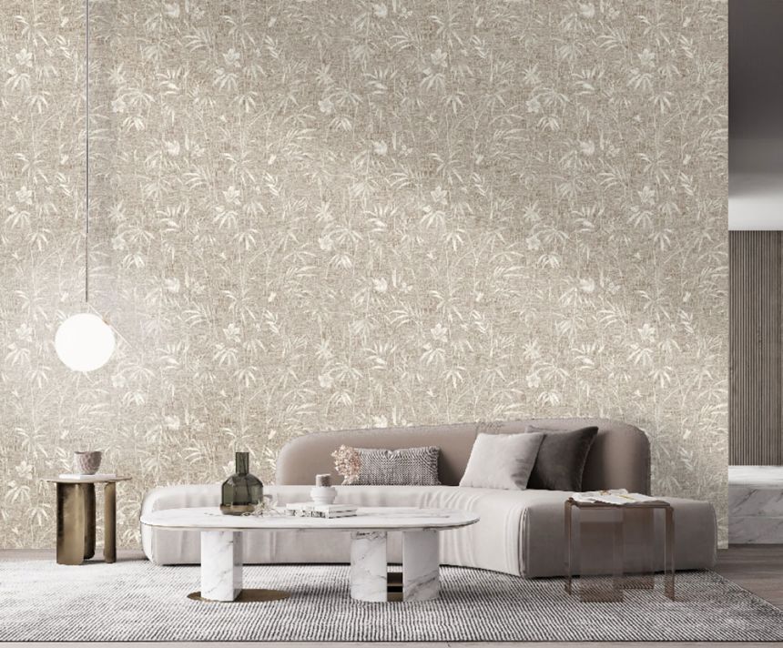 Tapete, beige, weiß, Textiloptik, Pflanzen, Z81051, Philipp Plein 2, Zambaiti Parati