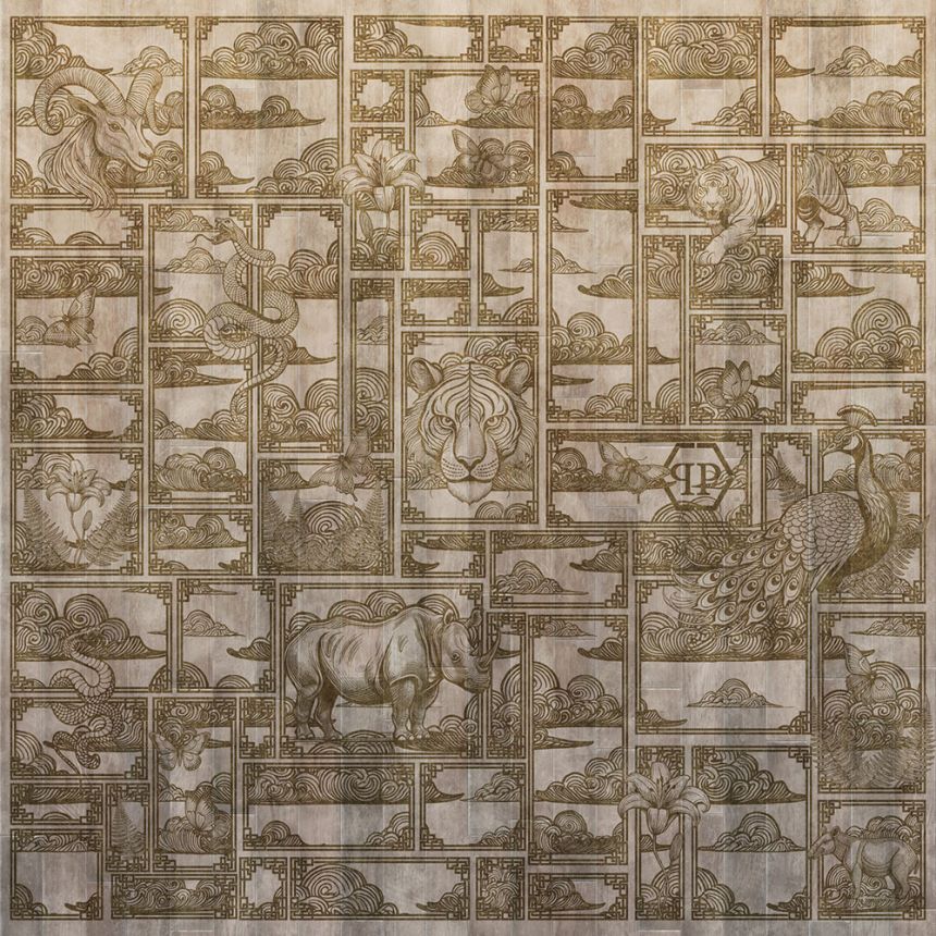 Fototapete, beige, braun, Tiger, Bilder, Z81065, 3x3 m, Philipp Plein 2, Zambaiti Parati