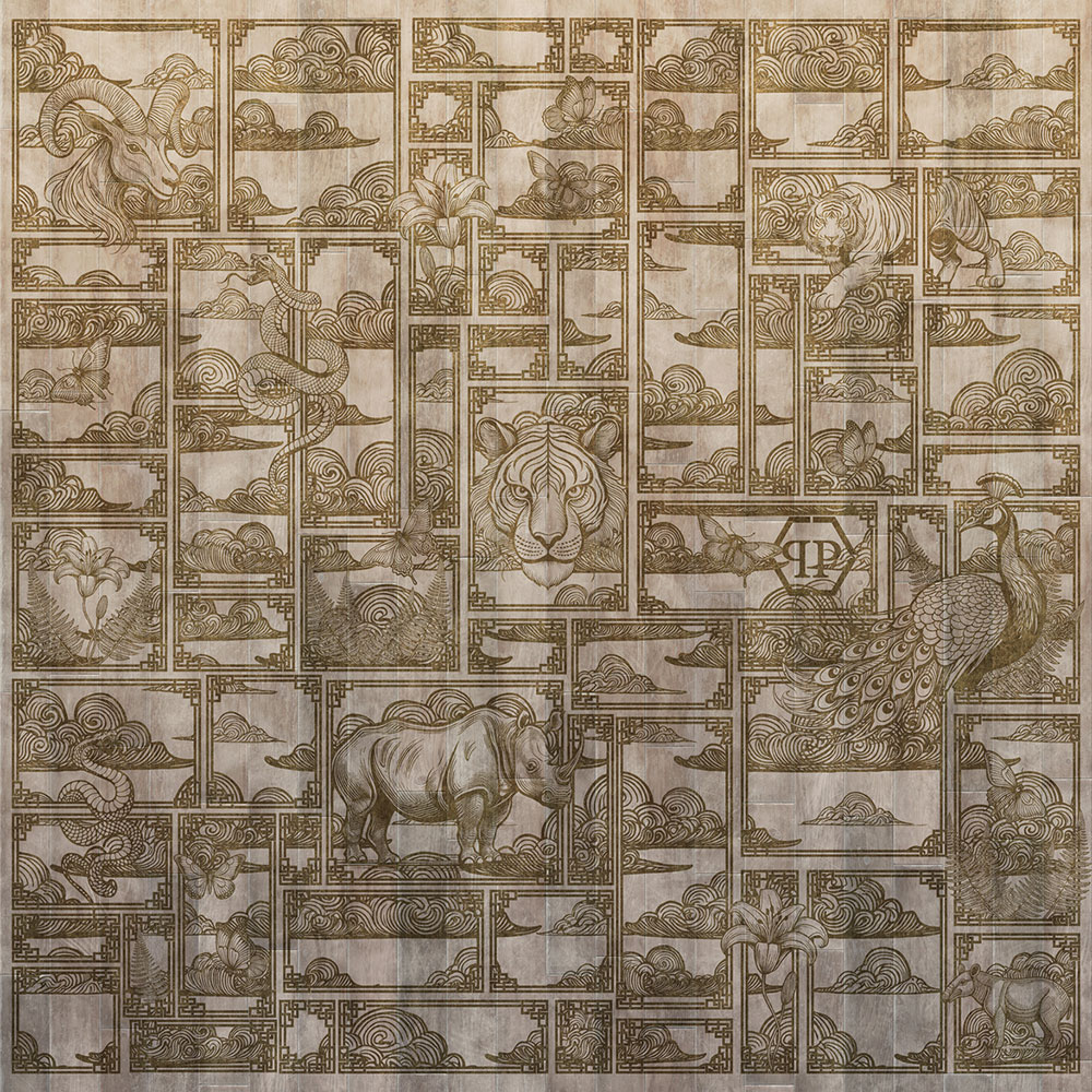 Fototapete, beige, braun, Tiger, Bilder, Z81065, 3x3 m, Philipp Plein 2, Zambaiti Parati