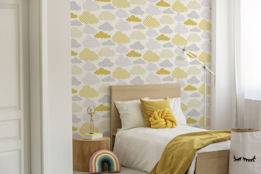 Kindertapete Wolken, Vliestapete 108267, Clouds Yellow Grey, Kids@Home 6, Graham & Brown