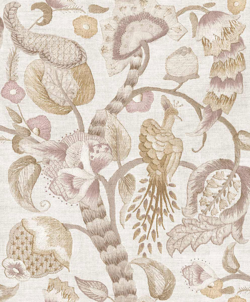 Tapete, rosa, beige, blühende Zweige, Vögel, 5804, Jaipur, Parato by Cristiana Masi